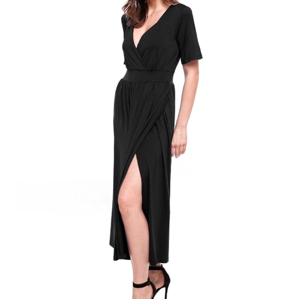 Black Trendy Maxi with Sleeves Small Stretchy